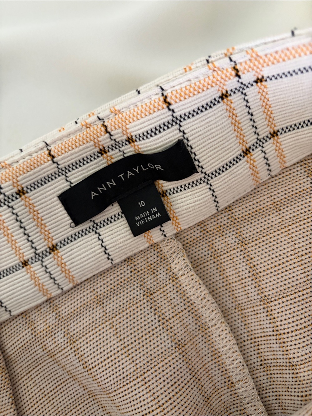 Ann Taylor Cream Plaid A-Line Skirt with Belted Waist - Picture 3 of 4